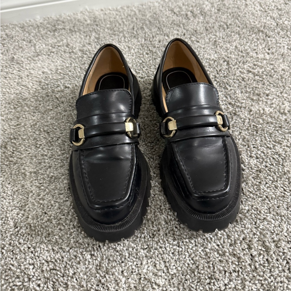 Zara Black Loafers with Gold Buckle